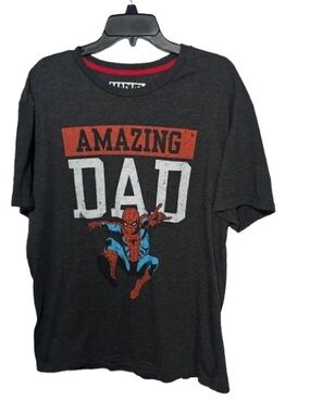 Marvel Charcoal Tee with Red & Blue Spider-Man Amazing Dad Graphic